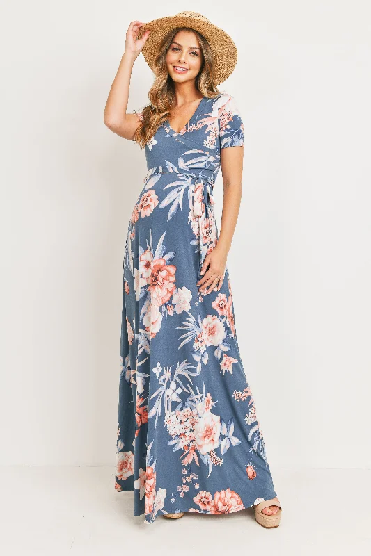 Maxi dresses with embroidered floral motifs for a unique design Floral Ity Jersey Maternity/Nursing Maxi Dress Maxi dresses with embroidered floral motifs for a unique design Floral Ity Jersey Maternity/Nursing Maxi Dress
