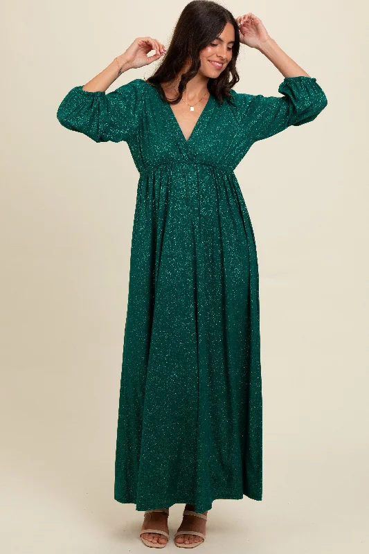 Maxi dresses with polka dot prints for a playful style Forest Green Glitter V-Neck Maxi Dress Maxi dresses with polka dot prints for a playful style Forest Green Glitter V-Neck Maxi Dress