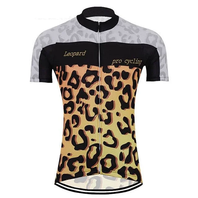Women's jersey with a scoop - neck style Leopard Print Women's Cycling Jersey