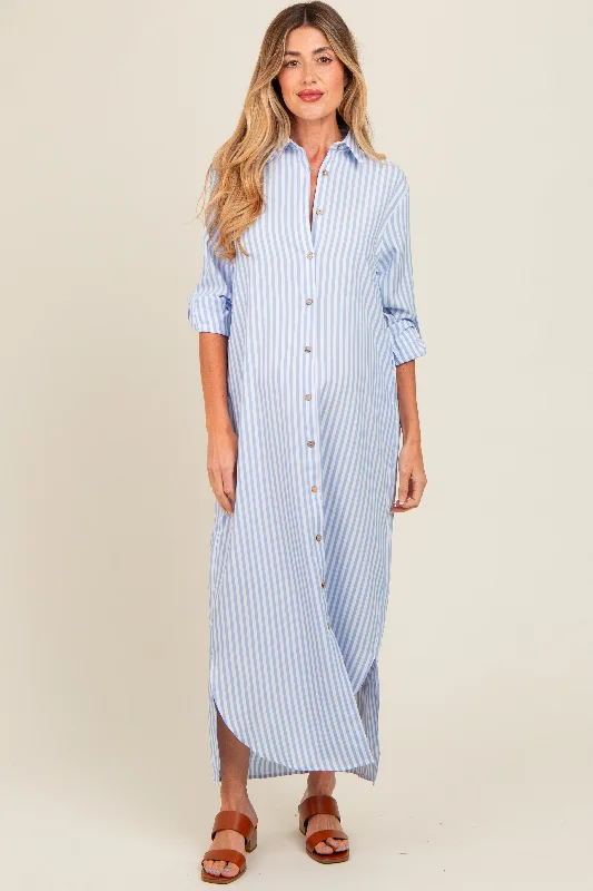 Animal print maxi dresses for a statement - making outfit Light Blue Striped Button Down Maternity Maxi Dress Animal print maxi dresses for a statement - making outfit Light Blue Striped Button Down Maternity Maxi Dress