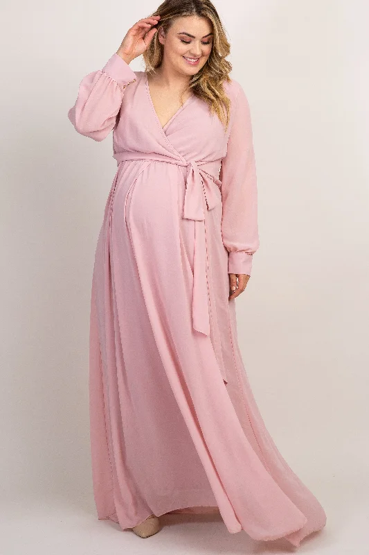 Plaid maxi dresses for fall fashion events Light Pink Chiffon Long Sleeve Pleated Plus Maternity Maxi Dress Plaid maxi dresses for fall fashion events Light Pink Chiffon Long Sleeve Pleated Plus Maternity Maxi Dress