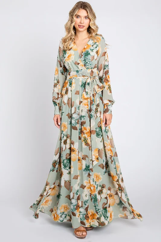 Maxi dresses with a keyhole back for a sexy detail Mint Green Floral Chiffon Wrap Front V-Neck Long Sleeve Maxi Dress Maxi dresses with a keyhole back for a sexy detail Mint Green Floral Chiffon Wrap Front V-Neck Long Sleeve Maxi Dress