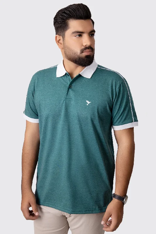 Teal Melange Contrast Embroidered Polo Shirt (Plus Size) - A23 - MP0178P