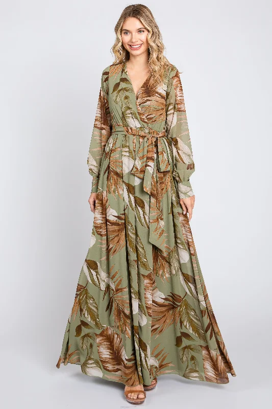 Animal print maxi dresses for a statement - making outfit Olive Palm Print Chiffon Wrap Front V-Neck Long Sleeve Maxi Dress Animal print maxi dresses for a statement - making outfit Olive Palm Print Chiffon Wrap Front V-Neck Long Sleeve Maxi Dress
