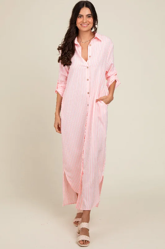Animal print maxi dresses for a statement - making outfit Pink Striped Button Down Maxi Dress Animal print maxi dresses for a statement - making outfit Pink Striped Button Down Maxi Dress