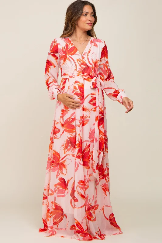 Maxi dresses with an asymmetric hem for a fashion - forward and eye - catching design Red Brush Stroke Print Chiffon Maternity Maxi Dress Maxi dresses with an asymmetric hem for a fashion - forward and eye - catching design Red Brush Stroke Print Chiffon Maternity Maxi Dress
