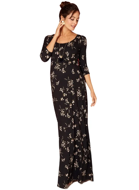 Denim maxi dresses with frayed hems for a casual look Samantha Maternity Maxi Dress - Night Blossom