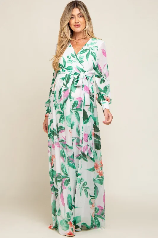 Maxi dresses with one - shoulder designs for a stylish and asymmetric look White Floral Chiffon Maternity Maxi Dress Maxi dresses with one - shoulder designs for a stylish and asymmetric look White Floral Chiffon Maternity Maxi Dress