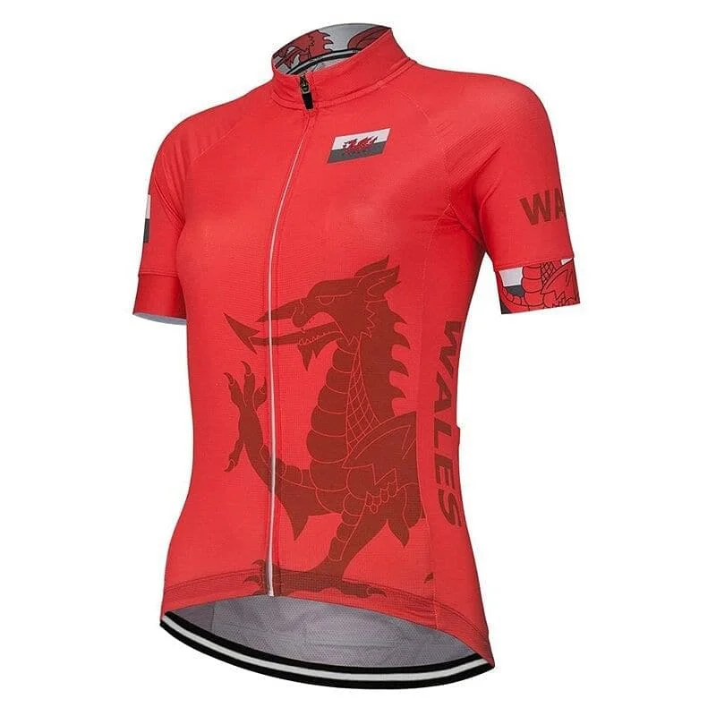 Women's jersey with a zip - up front for easy on - off Women's Wales Cycling Jersey