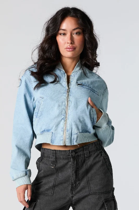 Sleeveless Denim Top for a Cool Summer Look Denim Cropped Bomber Jacket