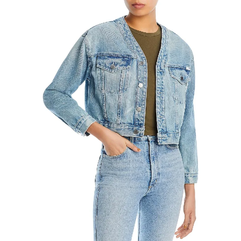 Denim Top with a Belted Waist for a Defined Silhouette Adriano Goldschmied Womens Collarless Cropped Denim Jacket Denim Top with a Belted Waist for a Defined Silhouette Adriano Goldschmied Womens Collarless Cropped Denim Jacket