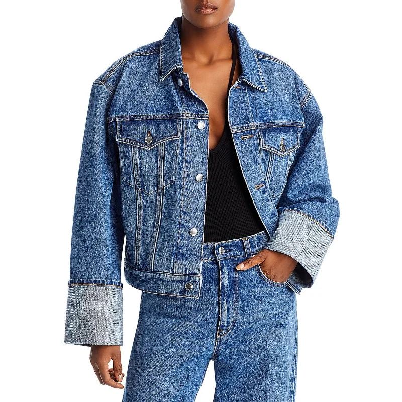Fringed Denim Top with a Bohemian Flair Alexander Wang Womens Embellished Denim Trucker Jacket Fringed Denim Top with a Bohemian Flair Alexander Wang Womens Embellished Denim Trucker Jacket
