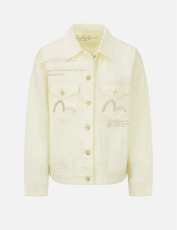 Denim Top for a Music Festival with a Rock - n - Roll Vibe Allover Brand Elements Embroidery Denim Jacket Denim Top for a Music Festival with a Rock - n - Roll Vibe Allover Brand Elements Embroidery Denim Jacket