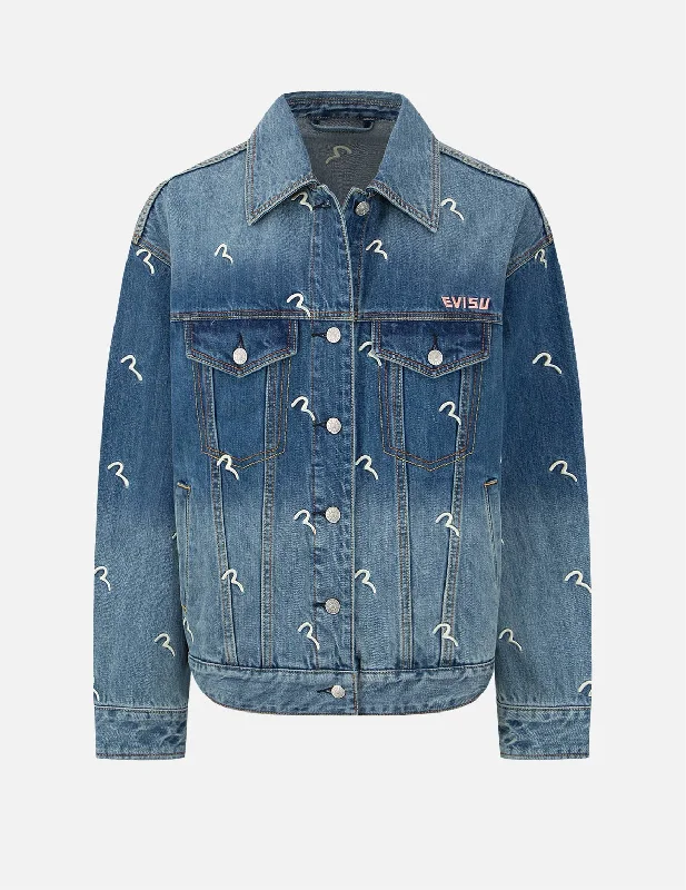  Allover Seagull Embroidery Denim Jacket