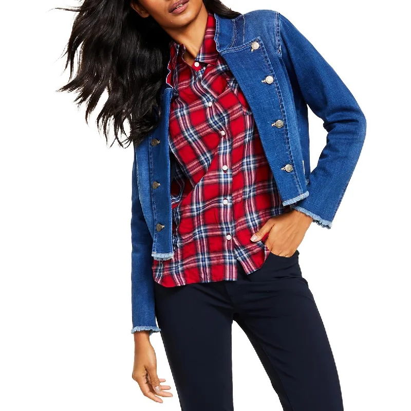 Oversized Denim Top for a Relaxed and Casual Vibe Womens Frayed Hem Layering Denim Jacket Oversized Denim Top for a Relaxed and Casual Vibe Womens Frayed Hem Layering Denim Jacket