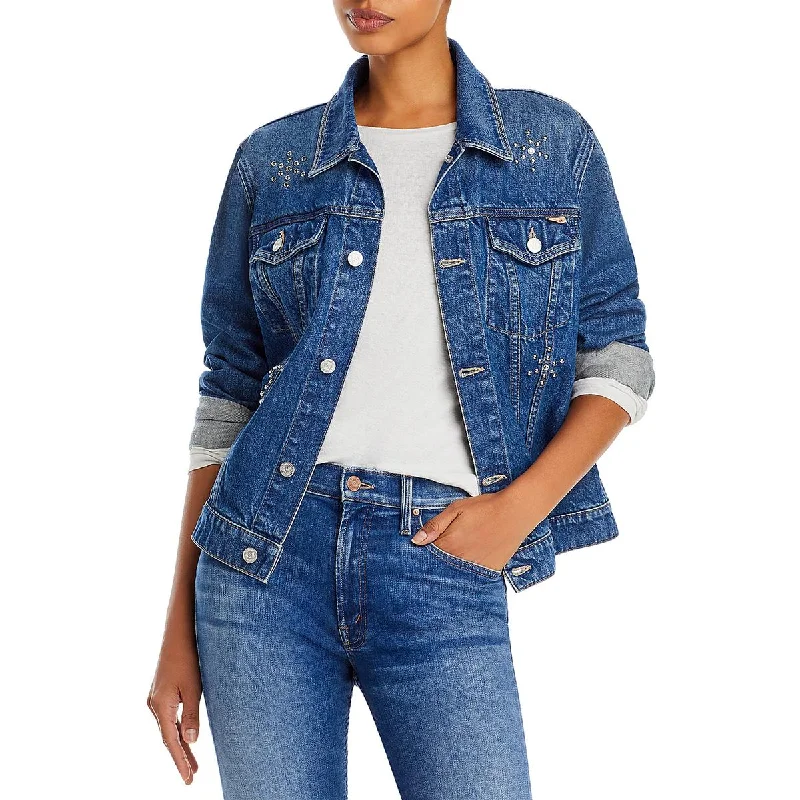 Washed - Out Denim Top for a Vintage Aesthetic The Bruiser Womens Embellished Denim Denim Jacket Washed - Out Denim Top for a Vintage Aesthetic The Bruiser Womens Embellished Denim Denim Jacket