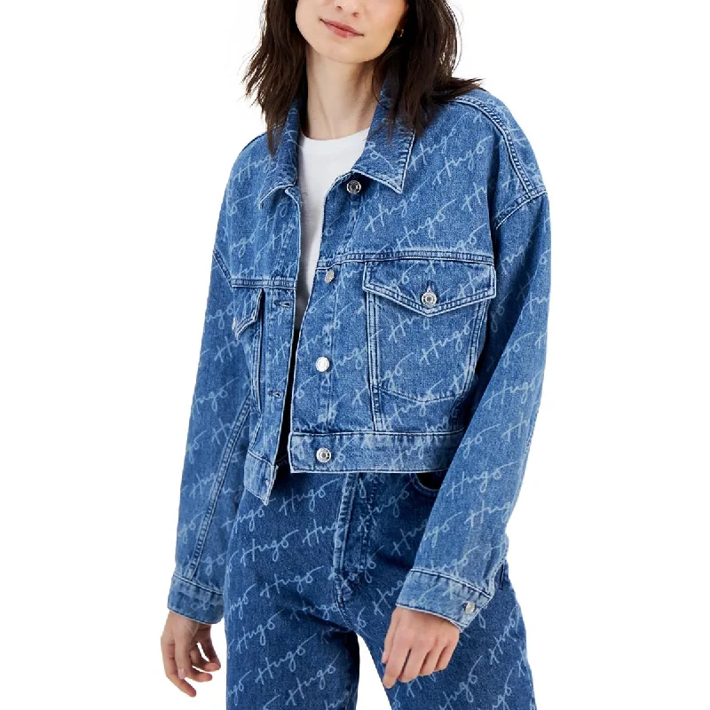 Denim Top with a Metallic Accent for a Shiny Look Womens Logo Denim Denim Jacket