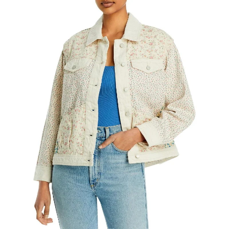 Denim Top with a Peplum Hem for a Flirty and Feminine Look [BLANKNYC] Womens Denim Floral Denim Jacket