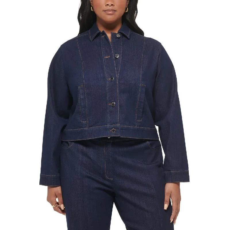 Button - Down Denim Top with a Classic Design Calvin Klein Womens Plus Lightweight Short Denim Jacket Button - Down Denim Top with a Classic Design Calvin Klein Womens Plus Lightweight Short Denim Jacket