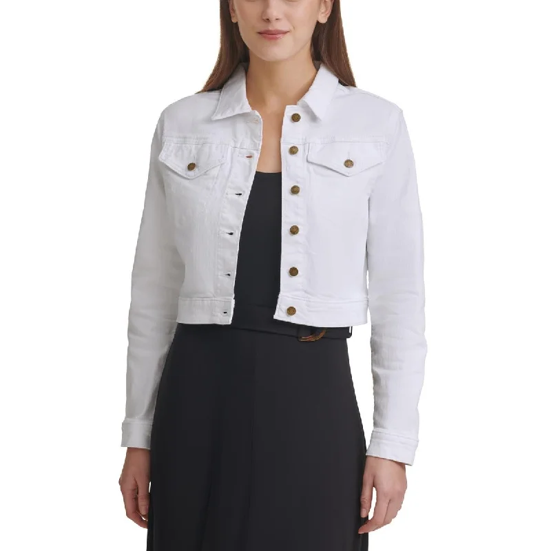 Cropped Denim Top to Pair with High - Waisted Bottoms Calvin Klein Womens Short Outerwear Denim Jacket Cropped Denim Top to Pair with High - Waisted Bottoms Calvin Klein Womens Short Outerwear Denim Jacket