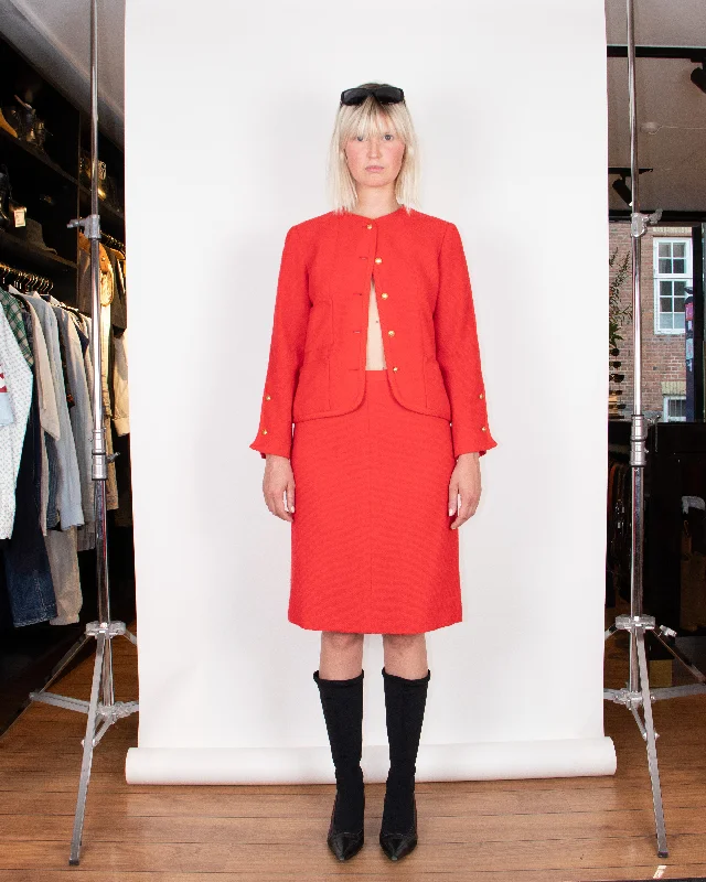 Sheer skirts for a sexy style Chanel 1970s Red Bouclè Skirt Suit S