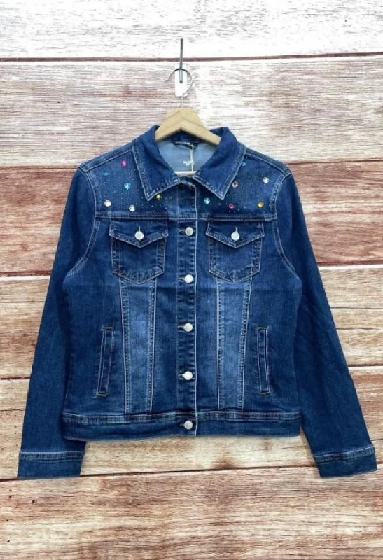 Denim Top with a Metallic Accent for a Shiny Look Jewel encrusted denim Jacket