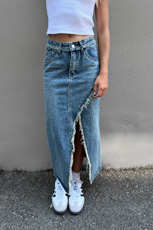 Skirts with ruffled hems DENIM MAXI SKIRT