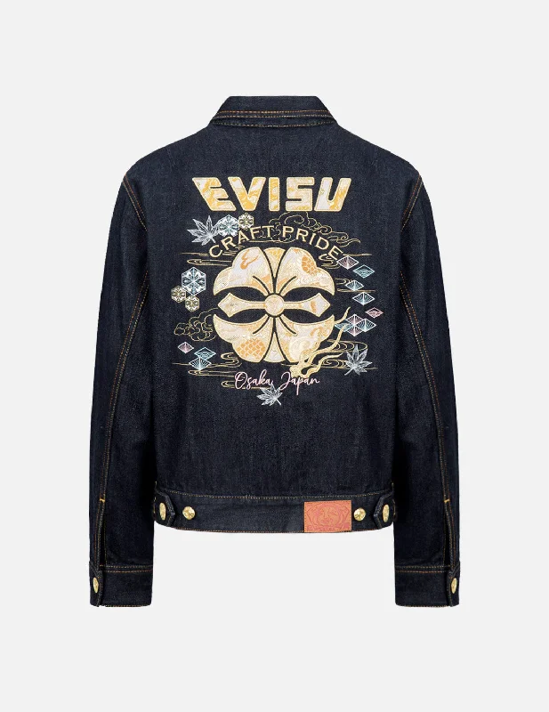 Denim Top with a Metallic Accent for a Shiny Look Dragon Brocade Appliqué Denim Jacket Denim Top with a Metallic Accent for a Shiny Look Dragon Brocade Appliqué Denim Jacket