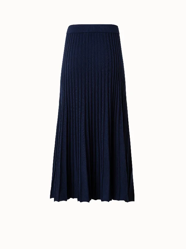 Skirts with a dropped waist Flared Merino Knit Skirt in Ribbed Wool