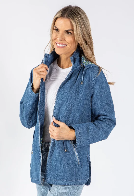 Ripped Denim Top for a Rebellious Fashion Statement Floral Lining Parka
