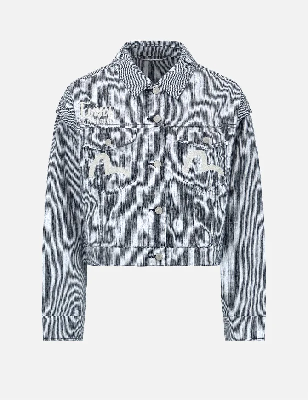 Embroidered Denim Top with Intricate Patterns Godhead Label Print Dobby Jacket