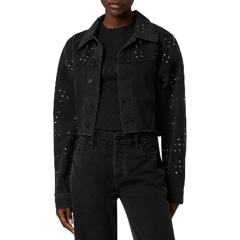 Denim Top with a Metallic Accent for a Shiny Look Hudson Womens Crop Denim Denim Jacket Denim Top with a Metallic Accent for a Shiny Look Hudson Womens Crop Denim Denim Jacket