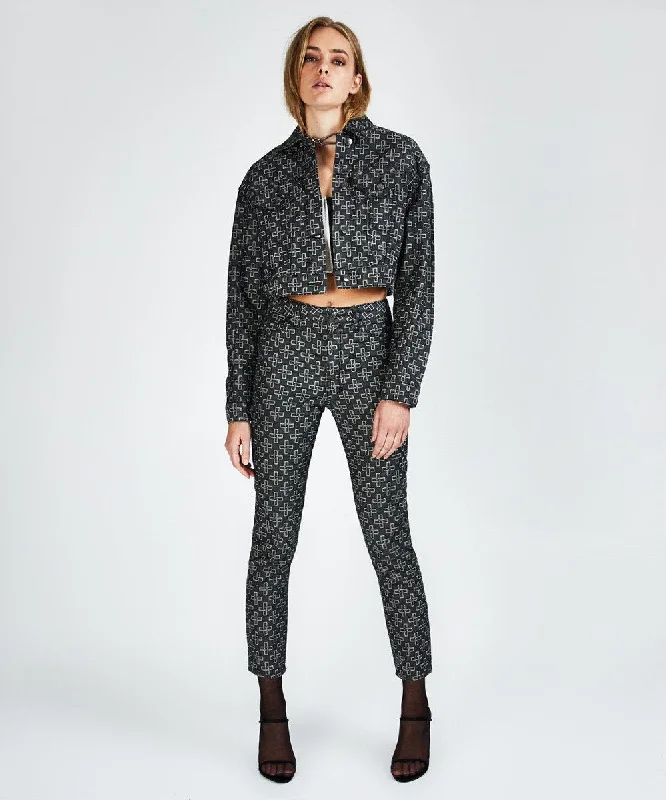 Long - Sleeve Denim Top for Cold Weather Layering JETT JACKET BLACK MONOGRAM
