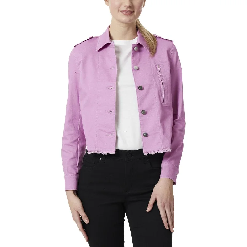 Denim Top with a Collared Neckline for a Preppy Style Jones New York Womens Denim Raw Hem Denim Jacket Denim Top with a Collared Neckline for a Preppy Style Jones New York Womens Denim Raw Hem Denim Jacket