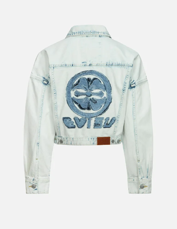 Oversized Denim Top for a Relaxed and Casual Vibe Kamon and Logo Appliqué Fashion Fit Denim Jacket Oversized Denim Top for a Relaxed and Casual Vibe Kamon and Logo Appliqué Fashion Fit Denim Jacket