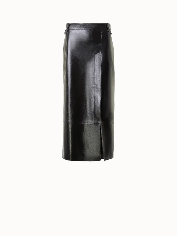 Skirts with a gathered waist Lacquer Leather Pencil Skirt with Asymmetrical Slit