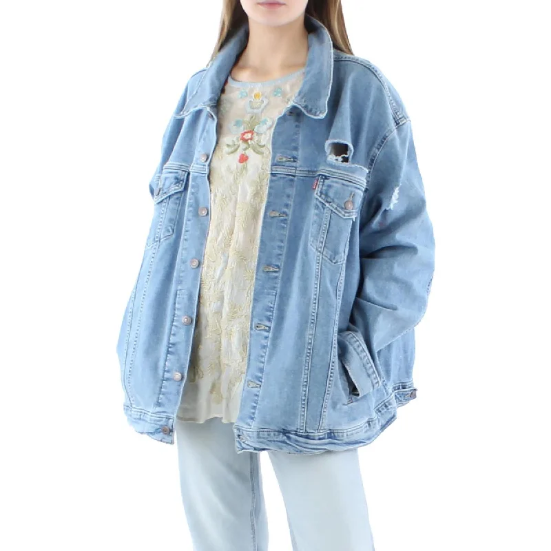  Levi Strauss & Co. Womens Plus Destroyed Denim Trucker Jacket