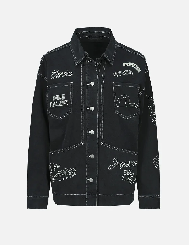 Fringed Denim Top with a Bohemian Flair Logo and Seagull Embroidery Denim Jacket