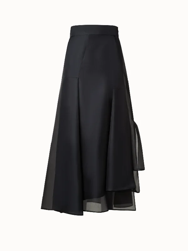 Mini skirts for clubbing Midi Skirt in Silk Organza with Asymmetrical Pleats
