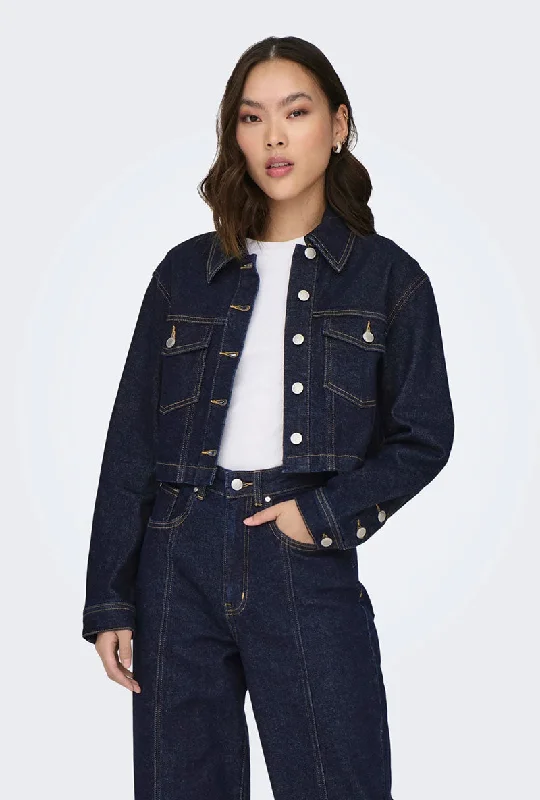 Studded Denim Top for a Glamorous and Bold Style ONLY HEATHER RINSE DENIM JACKET