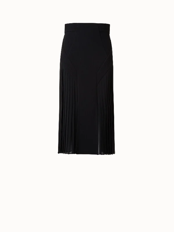 Skirts with a front zipper Pencil Skirt in Wool Double-Face with Plisse Insets