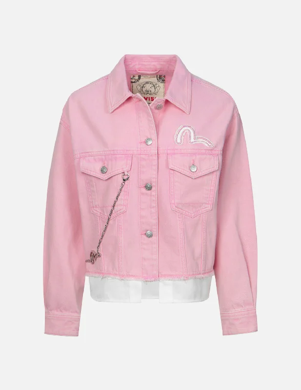 Denim Top for a Beachside Picnic with a Laid - Back Style Seagull Applique Embroidery Mock 2-In-1 Fashion fit Denim Jacket Denim Top for a Beachside Picnic with a Laid - Back Style Seagull Applique Embroidery Mock 2-In-1 Fashion fit Denim Jacket
