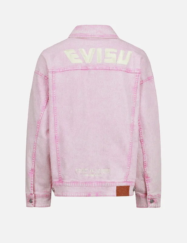 Button - Down Denim Top with a Classic Design Seagull Embroidery Fuchsia Denim Jacket Button - Down Denim Top with a Classic Design Seagull Embroidery Fuchsia Denim Jacket