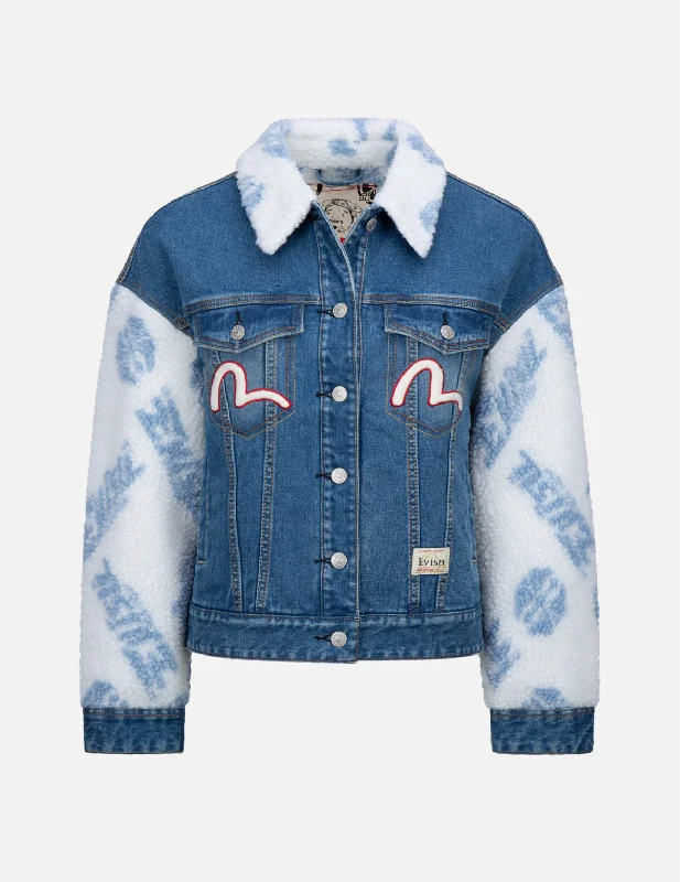 Distressed Denim Top for a Trendy and Edgy Look Sherpa Trimmed Denim Jacket