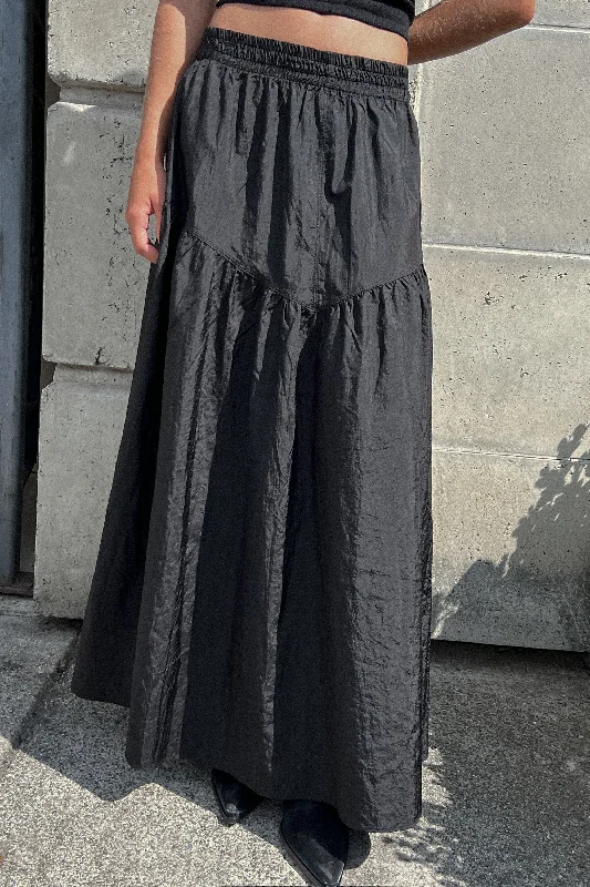 Denim skirts with distressed details SINGLE TIER MAXI SKIRT