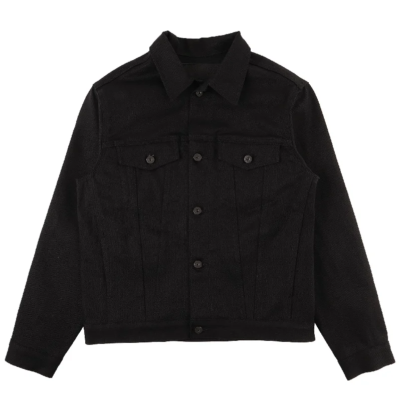Denim Top for a Beachside Picnic with a Laid - Back Style Denim Jacket - Solid Black Selvedge Denim Top for a Beachside Picnic with a Laid - Back Style Denim Jacket - Solid Black Selvedge
