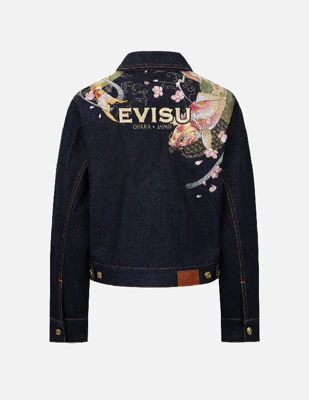  Tattoo Koi and Sakura Embroidery Denim Jacket
