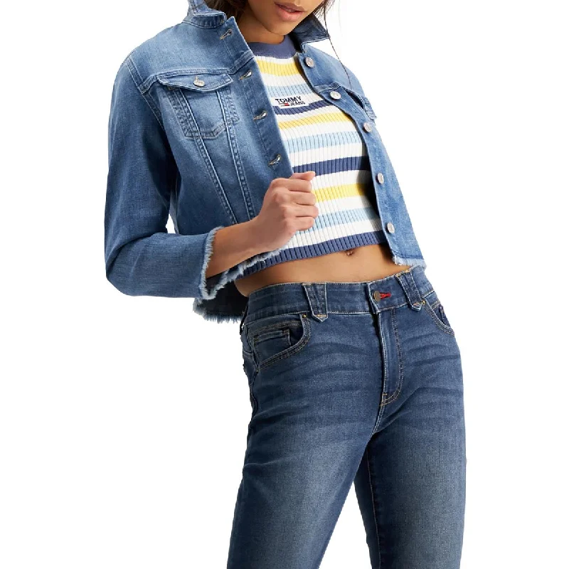 Denim Top with a Floral Print for a Feminine Touch Tommy Jeans Womens Cotton Frayed Denim Jacket Denim Top with a Floral Print for a Feminine Touch Tommy Jeans Womens Cotton Frayed Denim Jacket