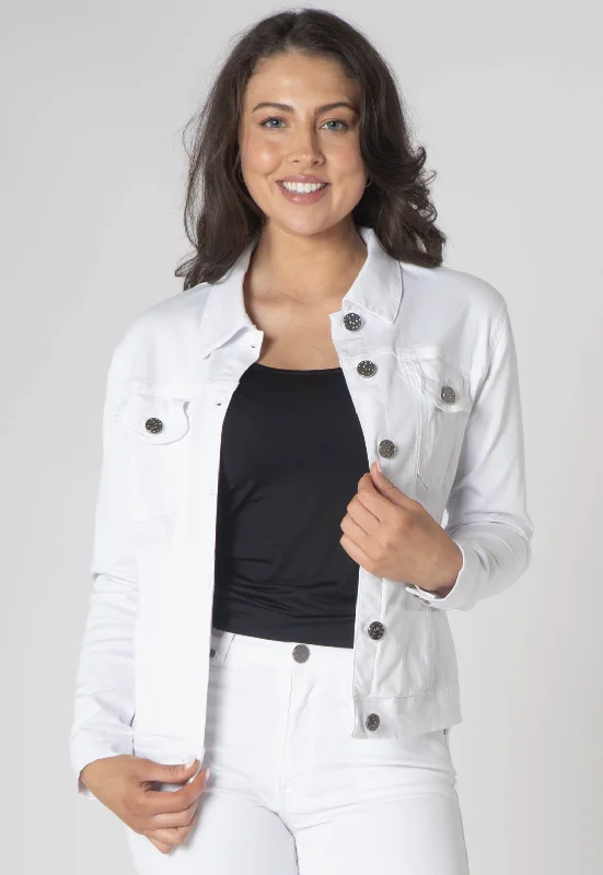 Embroidered Denim Top with Intricate Patterns White denim sisolei jacket