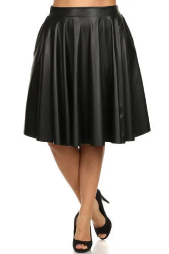 Floral - printed skirts for girls Women's Above Knee Black Leather Flared Skirt WS08 Floral - printed skirts for girls Women's Above Knee Black Leather Flared Skirt WS08